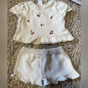 Cherry Embroidered Kids Knit Set - Cream